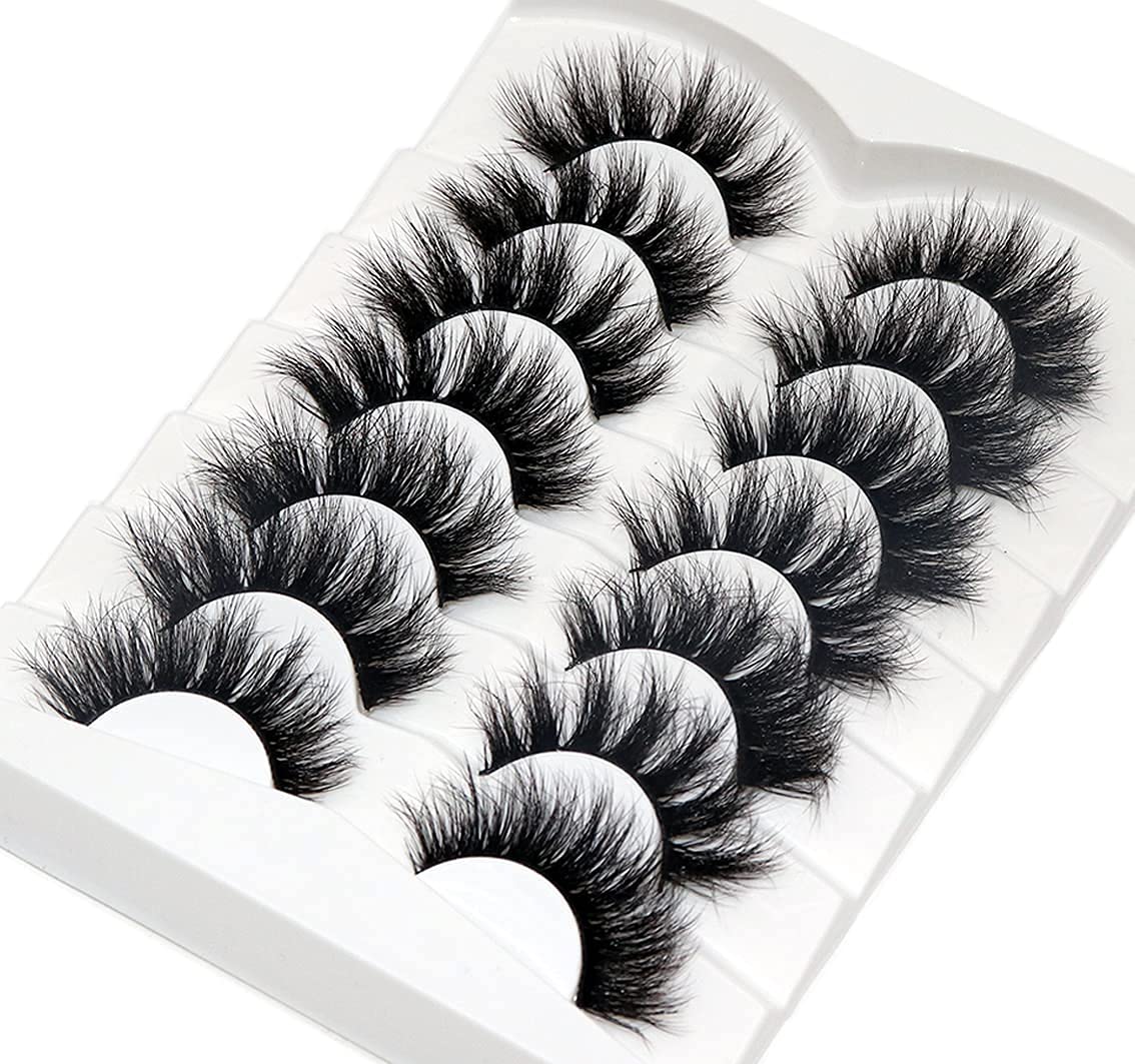 HSST False Eyelashes Wispy Faux Mink Lashes Fluffy Handmade Fake Eyelashes Natural Look 7 Pairs Pack Luxury Cat Eye Lashes