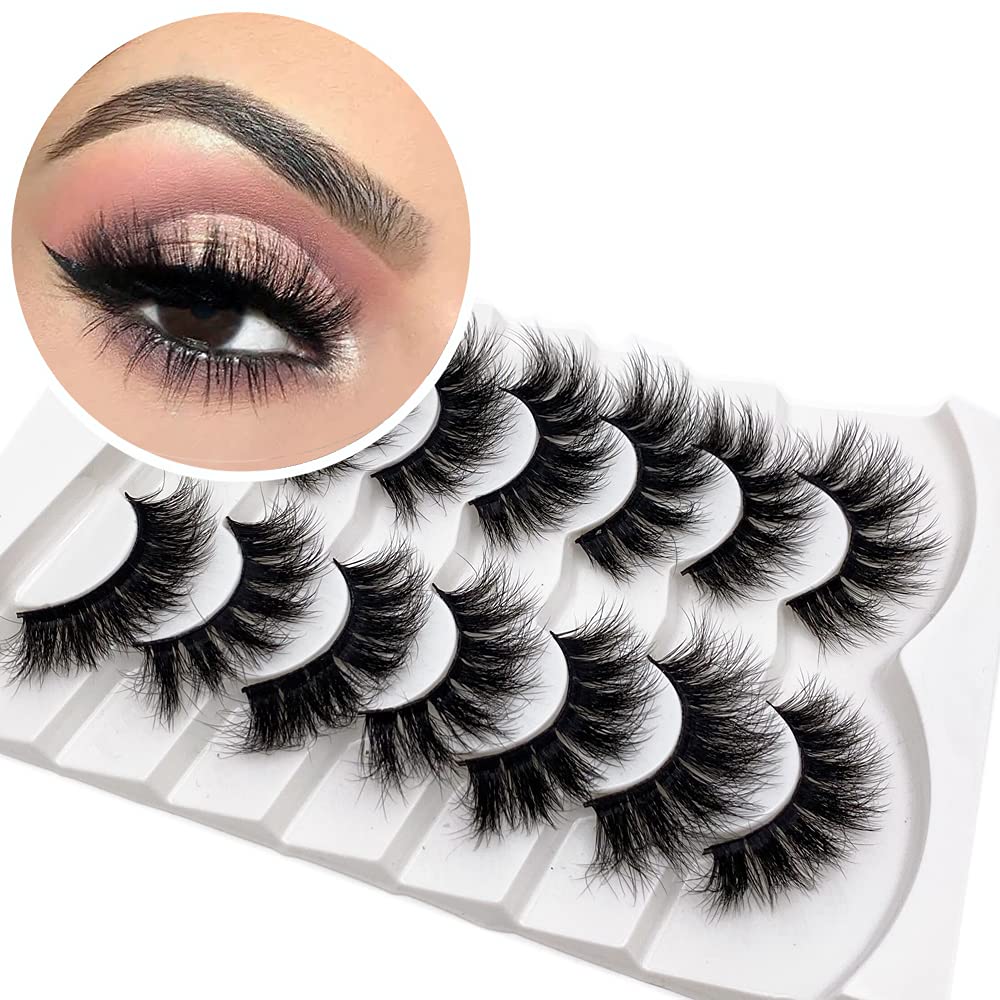 HSST False Eyelashes Wispy Faux Mink Lashes Fluffy Handmade Fake Eyelashes Natural Look 7 Pairs Pack Luxury Cat Eye Lashes